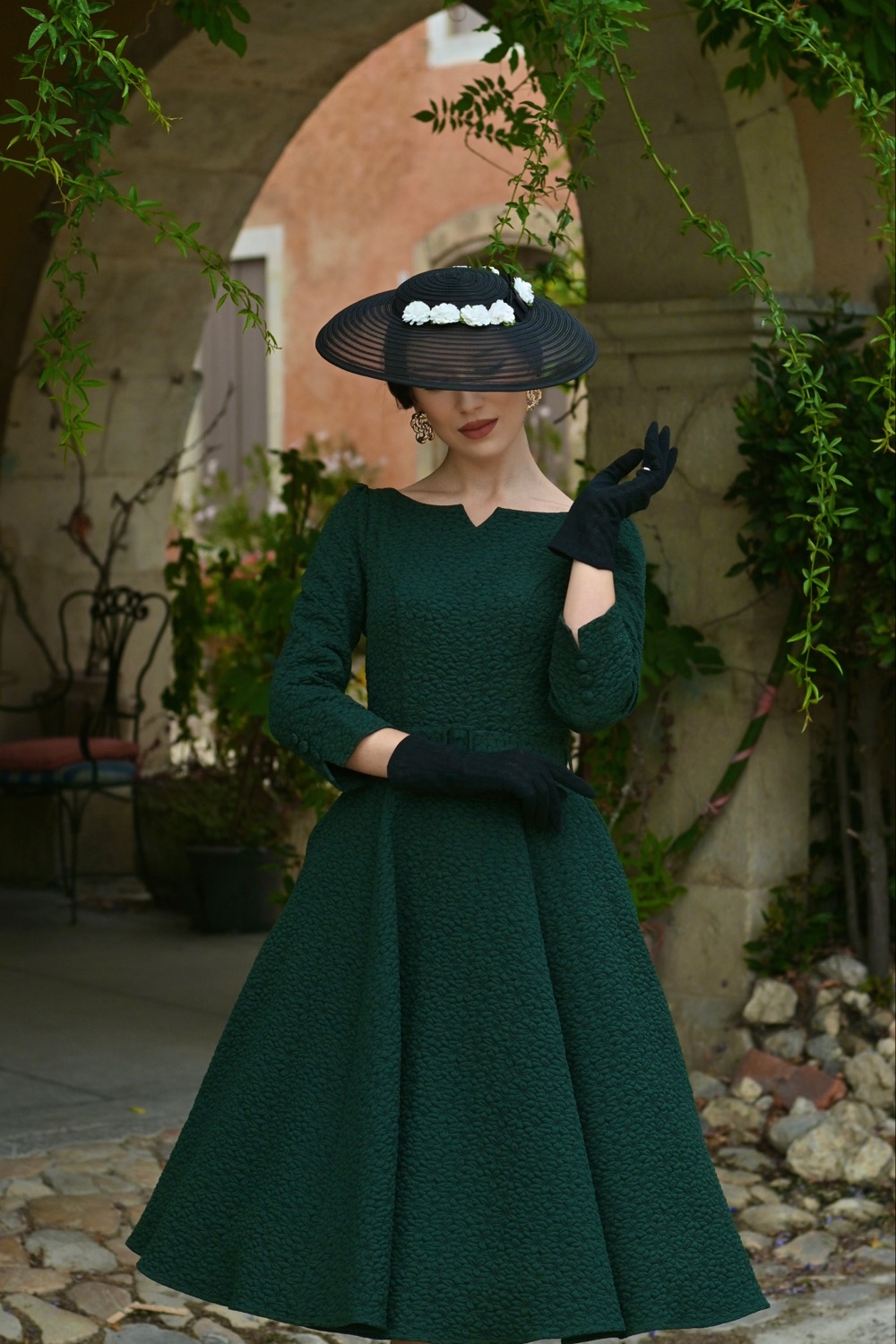 Gladys Embossed Floral Swing Dress